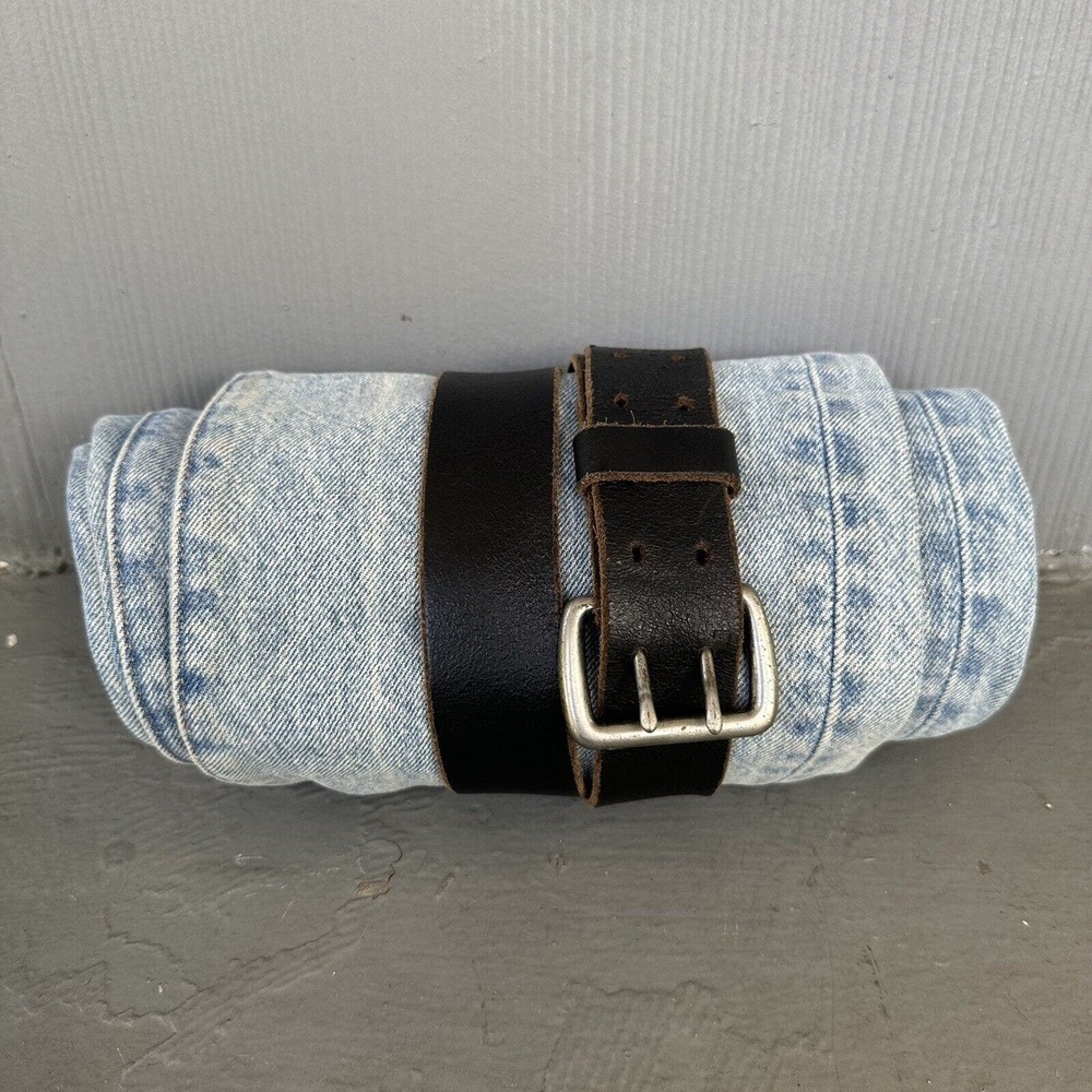 Vintage 90s Grunge Punk Leather Nickel Buckle Leather Belt - Dark Brown, 40”
